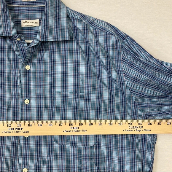Peter Millar Blue Plaid Crown Comfort Long Sleeve Button Down XL - Picture 5 of 8